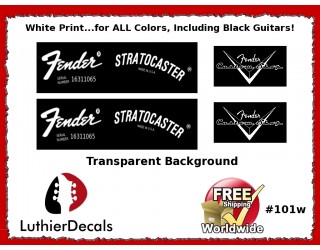 Fender Decal Stratocaster White Guitar Decal #101w 